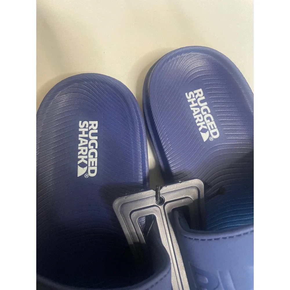 Rugged Shark Boys Navy Blue Slide Sandals Pool Shoes Size 13 NEW